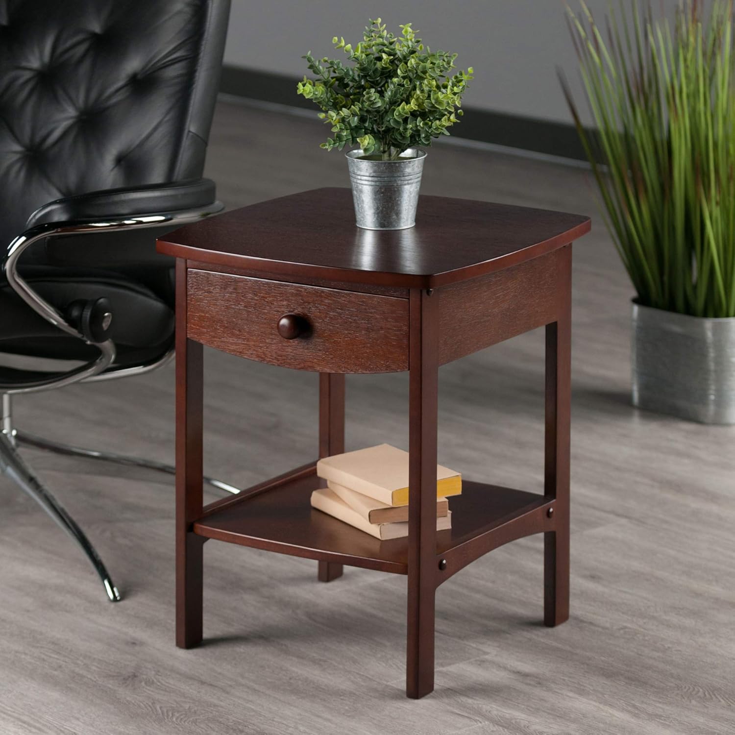 Wooden Curved Bedside Table